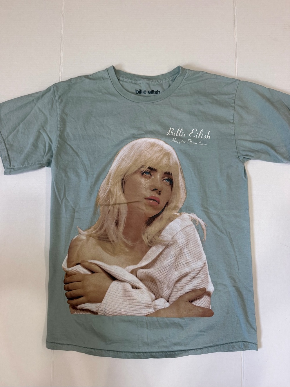 Billie Eilish Happier Than Ever Graphic Music Band Tshirt Baby Blue Size Large